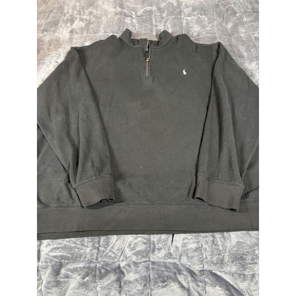 Polo Ralph Lauren Mens 2XLT Black Cotton Blend 1/4 Zip Sweatshirt Pullover